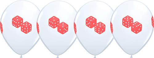 11" Casino Night ROLL OF THE DICE 4 Sided Print White Latex Balloons 10 Count