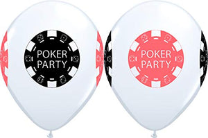 11" Casino Night POKER PARTY Chips 4 Sided Print White Latex Balloons 25 Count