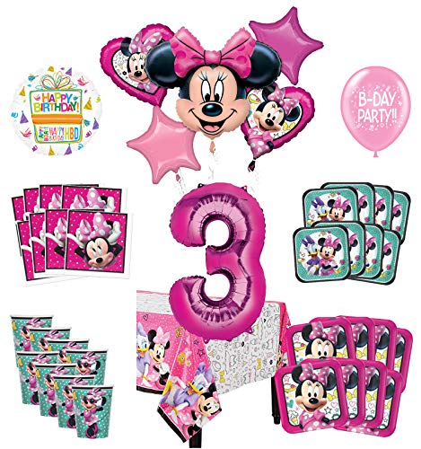 Mayflower Products Minnie Mouse 3rd Birthday Party Supplies and 8 Guest Balloon Decoration Kit