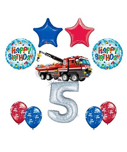 10 pc LEGO CITY Fire Engine Firetruck 5th Birthday Party Balloon Decorating Supply Kit