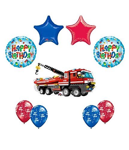 9 pc LEGO CITY Fire Engine Firetruck Birthday Party Fire Truck Balloon Decorating Supply Kit