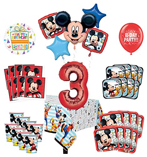 Mayflower Products Mickey Mouse and Friends 3rdBirthday Party Supplies 8 Guest Decoration Kit and Balloon Bouquet