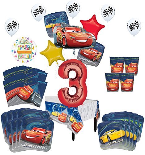 Disney Cars 3rd Birthday Party Supplies 16 Guest Kit and Balloon Bouquet Decorations 94 pc