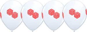 11" Casino Night ROLL OF THE DICE 4 Sided Print White Latex Balloons 25 Count