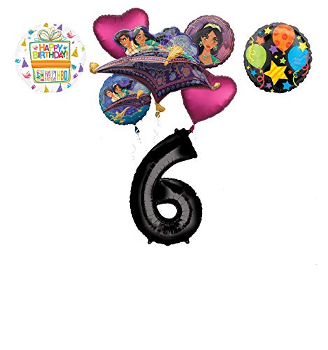 Mayflower Products Aladdin 6th Birthday Party Supplies Princess Jasmine Balloon Bouquet Decorations - Black Number 6