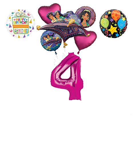 Mayflower Products Aladdin 4th Birthday Party Supplies Princess Jasmine Balloon Bouquet Decorations - Pink Number 4