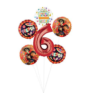 Coco Party Supplies 6th Birthday Fiesta Balloon Bouquet Decorations - Red Number 6