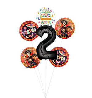 Coco Party Supplies 2nd Birthday Fiesta Balloon Bouquet Decorations - Black Number 2