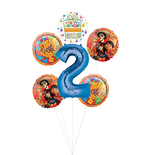 Coco Party Supplies 2nd Birthday Fiesta Balloon Bouquet Decorations - Blue Number 2