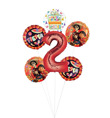 Coco Party Supplies 2nd Birthday Fiesta Balloon Bouquet Decorations - Red Number 2