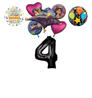 Mayflower Products Aladdin 4th Birthday Party Supplies Princess Jasmine Balloon Bouquet Decorations - Black Number 4