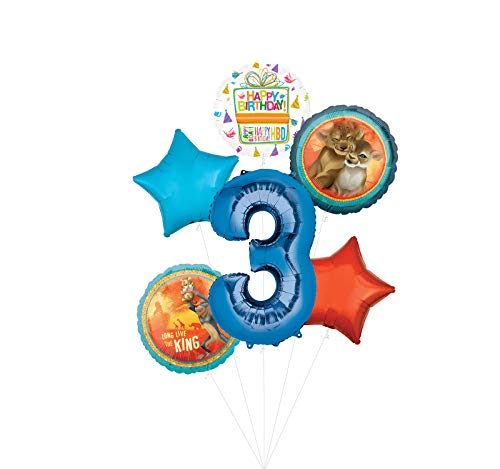 Lion King Party Supplies 3rd Birthday Balloon Bouquet Decorations - Blue Number 3