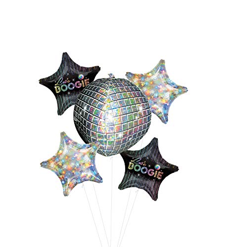 70's Disco Dance Party Supplies Let's Boogie Balloon Bouquet Decorations with Holographic Stars