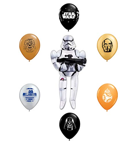 Giant 72" Stormtrooper Airwalker Foil Balloon and 6pc Star Wars 11" Character Print Latex Balloons Chewbacca, Darth Vader, C3PO, R2D2, BB8, Yoda