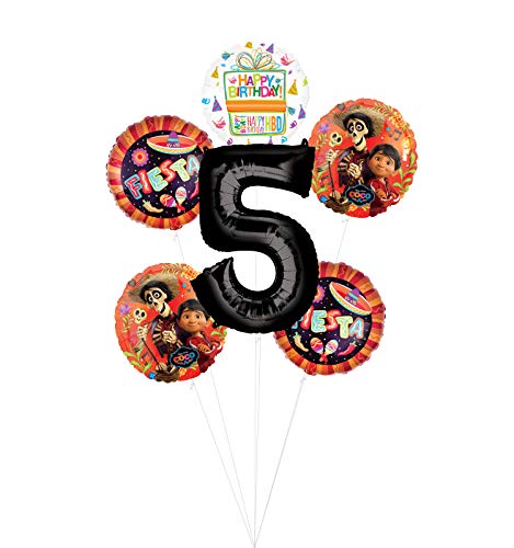 Coco Party Supplies 5th Birthday Fiesta Balloon Bouquet Decorations - Black Number 5