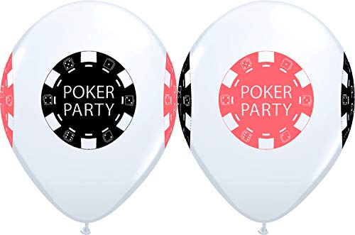 11" Casino Night POKER PARTY Chips 4 Sided Print White Latex Balloons 25 Count