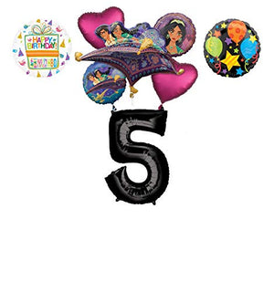 Mayflower Products Aladdin 5th Birthday Party Supplies Princess Jasmine Balloon Bouquet Decorations - Black Number 5