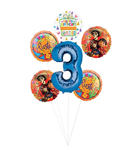 Coco Party Supplies 3rd Birthday Fiesta Balloon Bouquet Decorations - Blue Number 3
