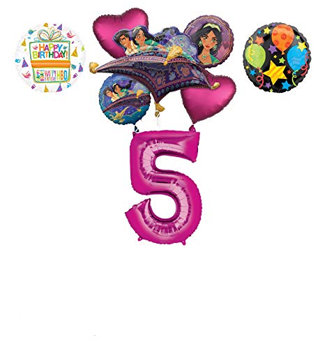 Mayflower Products Aladdin 5th Birthday Party Supplies Princess Jasmine Balloon Bouquet Decorations - Pink Number 5