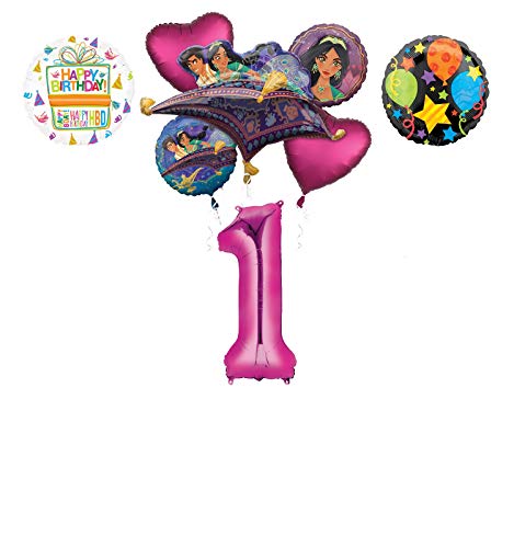 Mayflower Products Aladdin 1st Birthday Party Supplies Princess Jasmine Balloon Bouquet Decorations - Pink Number 1