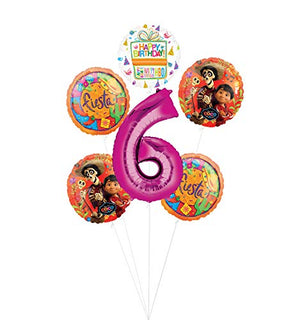 Coco Party Supplies 6th Birthday Fiesta Balloon Bouquet Decorations - Pink Number 6