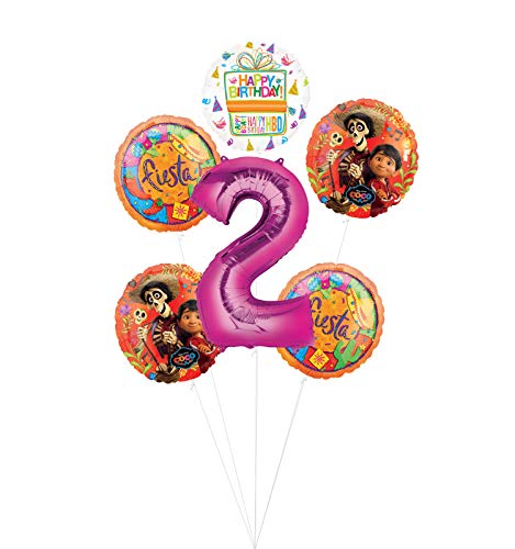 Coco Party Supplies 2nd Birthday Fiesta Balloon Bouquet Decorations - Pink Number 2