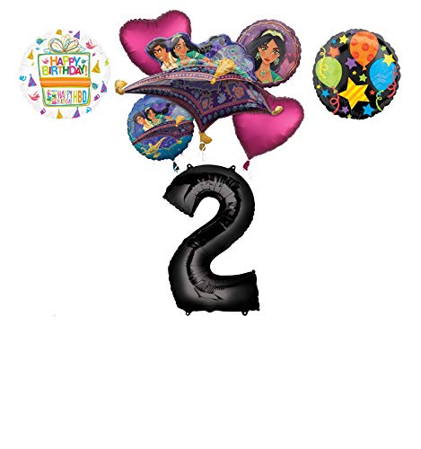 Mayflower Products Aladdin 2nd Birthday Party Supplies Princess Jasmine Balloon Bouquet Decorations - Black Number 2