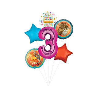 Lion King Party Supplies 3rd Birthday Balloon Bouquet Decorations - Pink Number 3