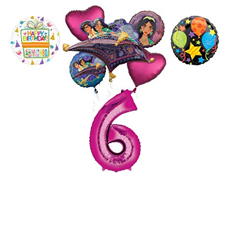 Mayflower Products Aladdin 6th Birthday Party Supplies Princess Jasmine Balloon Bouquet Decorations - Pink Number 6