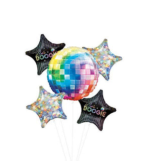 Dance Fever 70's Disco Party Supplies Let's Boogie Balloon Bouquet Decorations with Holographic Stars