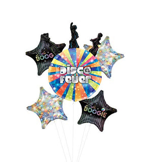 Disco Dancer Party Supplies Let's Boogie Balloon Bouquet Decorations with Holographic Stars
