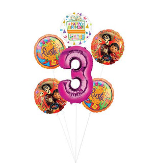 Coco Party Supplies 3rd Birthday Fiesta Balloon Bouquet Decorations - Pink Number 3