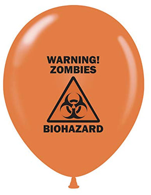 12 Zombie Party 11" Orange Biohazard Warning Zombies Print Latex Balloons