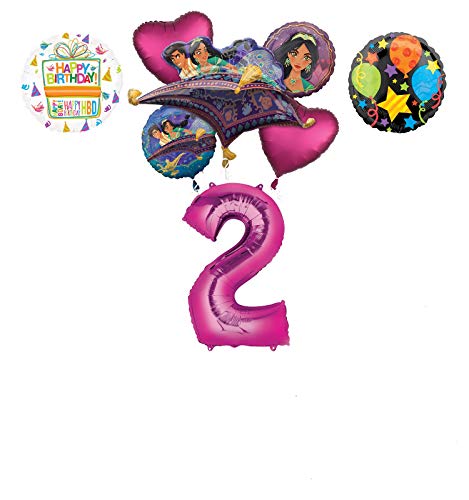 Mayflower Products Aladdin 2nd Birthday Party Supplies Princess Jasmine Balloon Bouquet Decorations - Pink Number 2