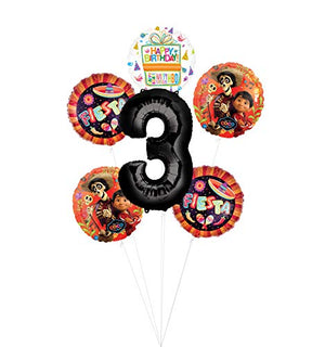 Coco Party Supplies 3rd Birthday Fiesta Balloon Bouquet Decorations -Black Number 3