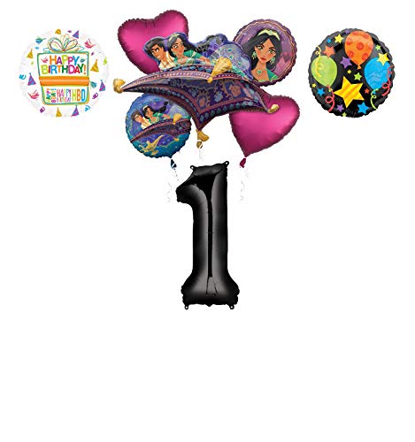 Mayflower Products Aladdin 1st Birthday Party Supplies Princess Jasmine Balloon Bouquet Decorations - Black Number 1