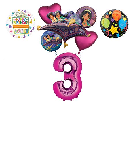 Mayflower Products Aladdin 3rd Birthday Party Supplies Princess Jasmine Balloon Bouquet Decorations - Pink Number 3
