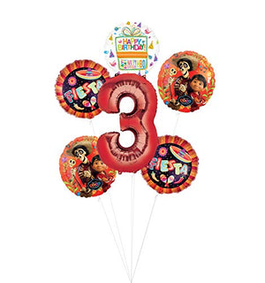 Coco Party Supplies 3rd Birthday Fiesta Balloon Bouquet Decorations - Red Number 3