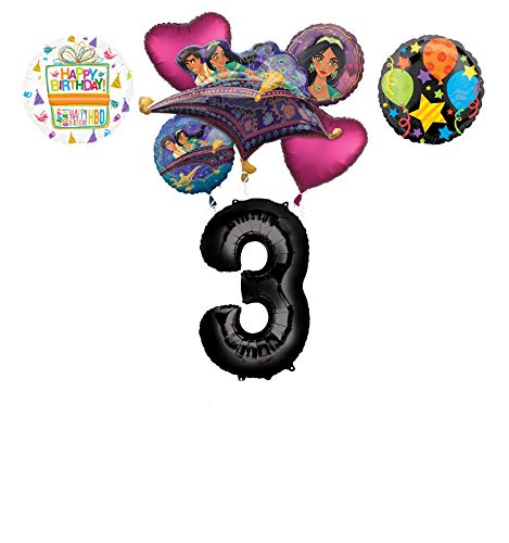 Mayflower Products Aladdin 3rd Birthday Party Supplies Princess Jasmine Balloon Bouquet Decorations - Black Number 3