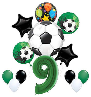 Mayflower Products Soccer Party Supplies 9th Birthday Goal Getter Balloon Bouquet Decorations - Green Number 9