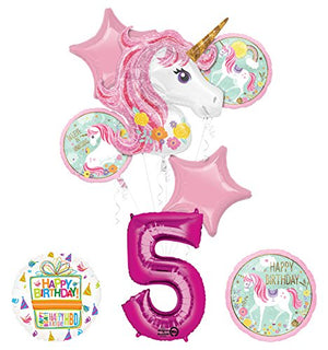 Unicorn Party Supplies "Believe In Unicorns" 5th Birthday Balloon Bouquet Decorations