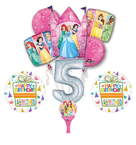 New! 9pc Disney Princess 5th BIRTHDAY PARTY Balloons Decorations Supplies