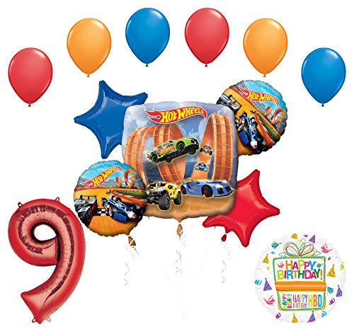 Mayflower Products Hot Wheels Party Supplies 9th Birthday Balloon Bouquet Decorations
