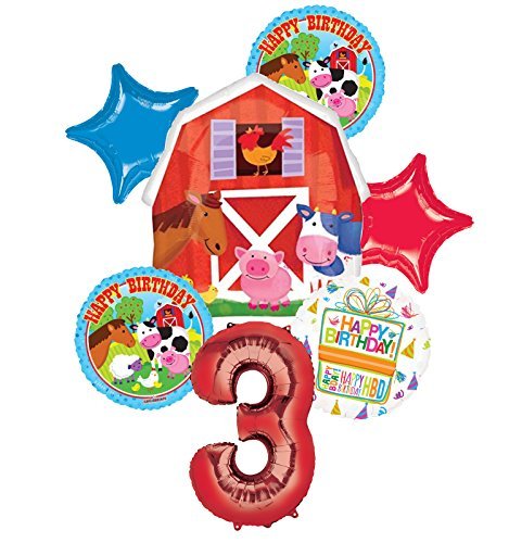 Farm Animal 3rd Birthday Party Supplies and Barn Balloon Bouquet Decorations