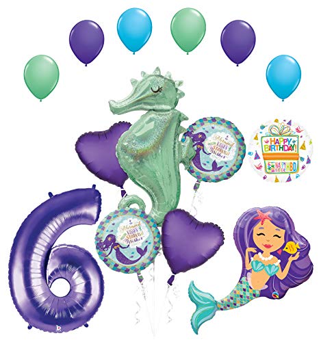 Mermaid Wishes and Seahorse 6th Birthday Party Supplies Balloon Bouquet Decorations