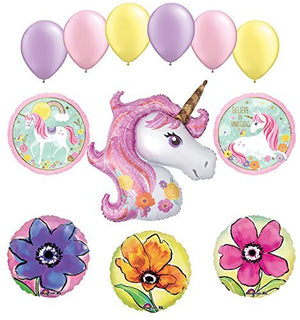 NEW Pink Floral Magical Unicorn Party Supplies and Balloon Bouquet Decorations