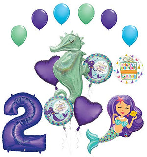 Mermaid Wishes and Seahorse 2nd Birthday Party Supplies Balloon Bouquet Decorations
