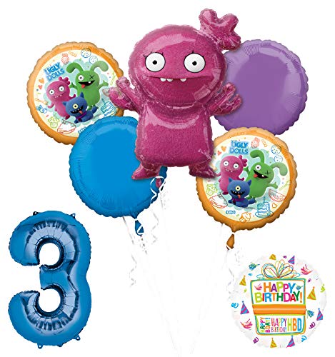 Mayflower Products Ugly Dolls 3rd Birthday Party Supplies 34" Blue Number 3 Balloon Bouquet Decorations