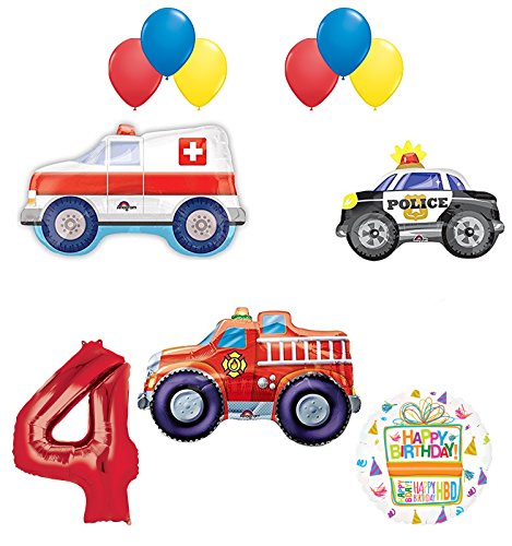 Team Rescue 4th Birthday Party Supplies and First Responders Balloon Bouquet decorations