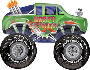 Green Happy Birthday Monster Truck Foil Balloon